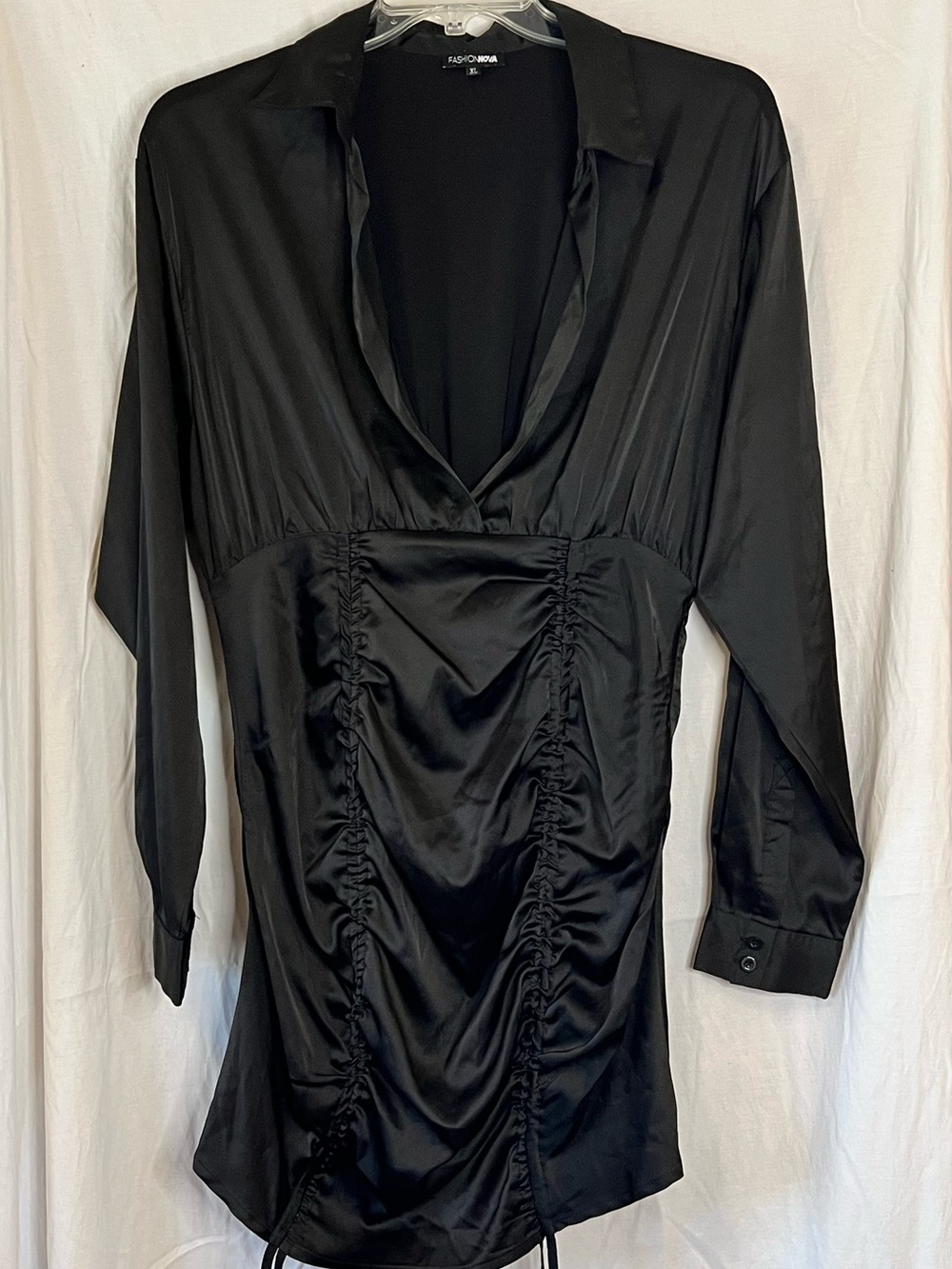 Fashion Nova Black Ruched Satin Women's Dress Size XL